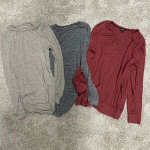 Set of Three Long Sleeve Sweaters - Red, Gray, and Beige